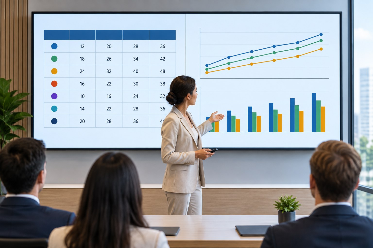 Choosing between a table and a chart for a presentation
