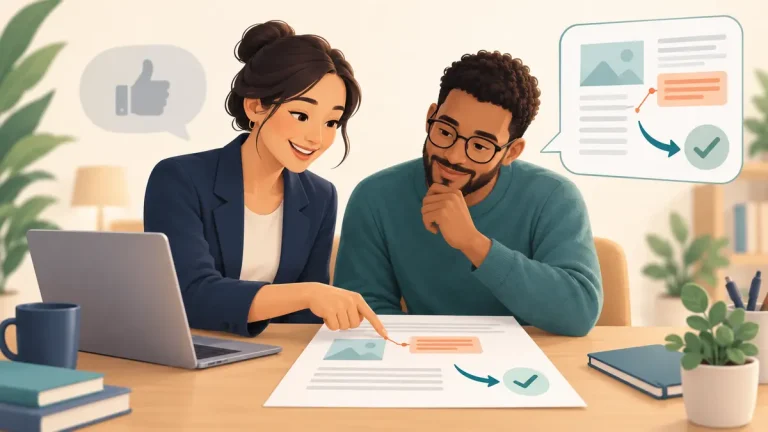 Presentation feedback example contrasting generic praise with specific, actionable feedback.