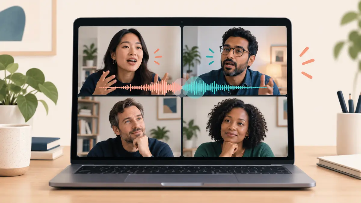 Two participants begin speaking at the same time during a four-person video call